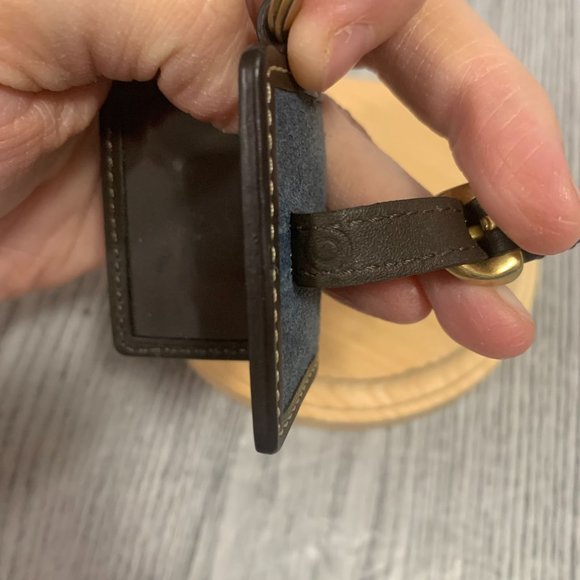 Rare Coach Suede Leather Navy Blue On Brown Mini Picture Frame Keychain Keycharm - Picture 8 of 12